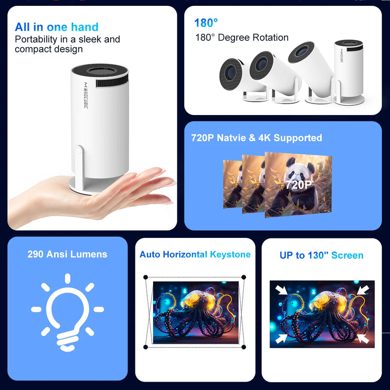 Projetor magcúbico hy300 pro 4k android 11 duplo wifi6 290ansi allwinner h713 bt5.0 1080p 1280*720p home cinema projetor ao ar livre