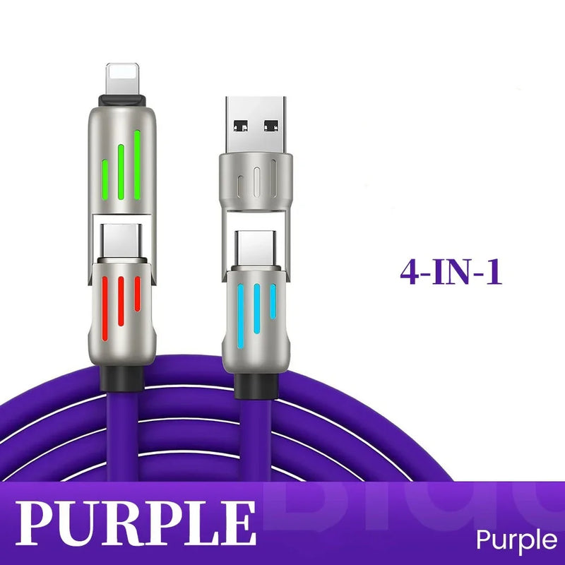 Cabo de carregamento rápido USB tipo C 4 em 1 de silicone de 240 W 5A USB, para Iphone e android