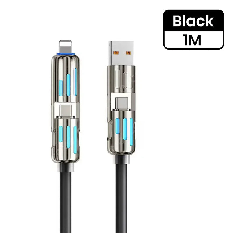 Cabo de carregamento rápido USB tipo C 4 em 1 de silicone de 240 W 5A USB, para Iphone e android