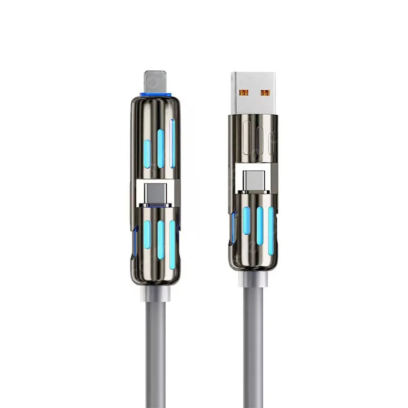 Cabo de carregamento rápido USB tipo C 4 em 1 de silicone de 240 W 5A USB, para Iphone e android